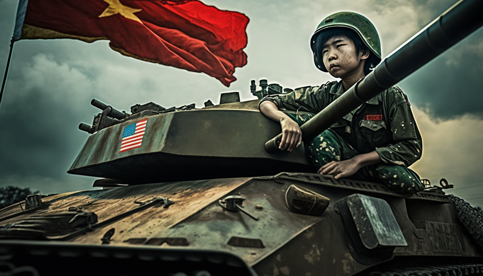 Viet Cong teen sitting on tank